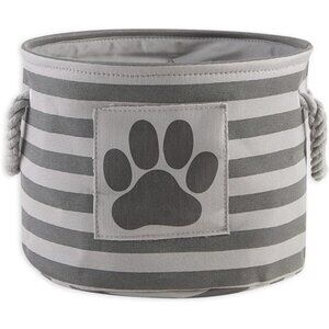 Pet Storage Collection Striped Paw Patch Bin, Small Round, Grayz, Medium Breeds